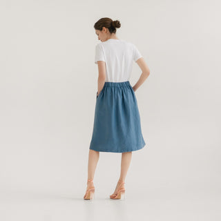 LIMITED EDITION Petrol Blue Linen Twill Tulip Skirt 3
