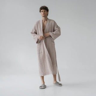 Powder Linen & Cotton Honeycomb Waffle Bathrobe 