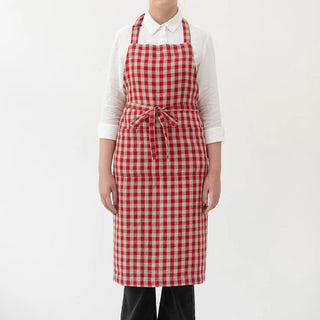 Red Gingham Linen Chef Apron 