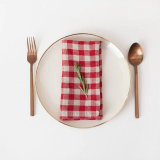 Red Gingham Linen Table Runner 