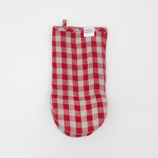 Red Gingham Linen Oven Mitt 4