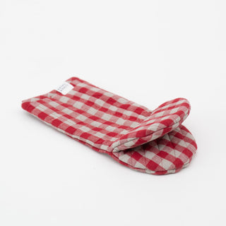 Red Gingham Linen Oven Mitt 3