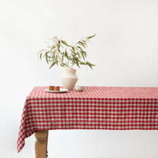 Red Gingham Linen Tablecloth 