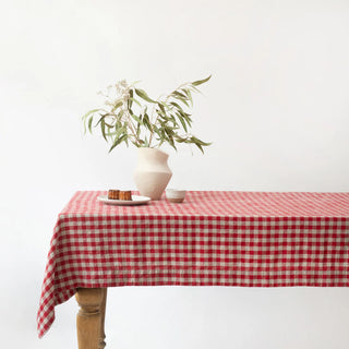 Red Gingham Linen Tablecloth 