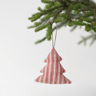 Red Natural Stripes Christmas Tree Decorations Set of 4 2
