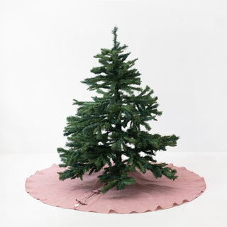 Red Natural Stripes Linen Christmas Tree Skirt 1