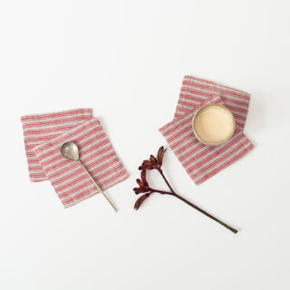 Red Natural Stripes Linen Coasters Set of 4 1