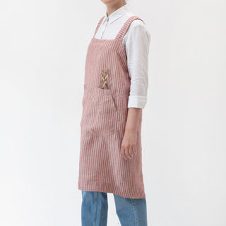 Red Natural Stripes Linen Pinafore Apron 2