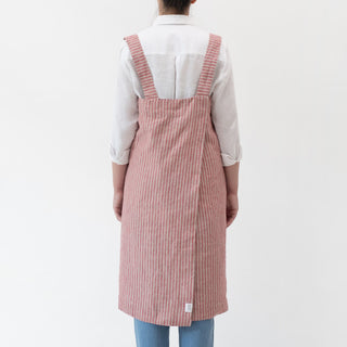 Red Natural Stripes Linen Pinafore Apron 3