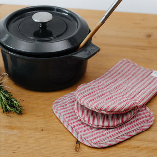 Red Natural Stripes Linen Potholder 4