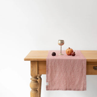 Red Natural Stripes Linen Table Runner 