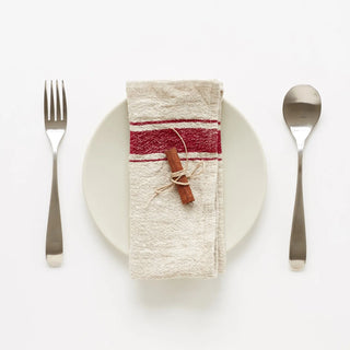 Red Stripe Vintage Linen Napkins Set of 2 