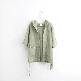 Kids Sage Linen Fine Waffle Bathrobe 