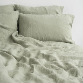 Sage Washed Linen Duvet Cover Set Close Up 3