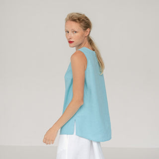 LIMITED EDITION Sky Blue Linen Daffodil Top 2