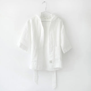 Kids  White Linen Fine Waffle Bathrobe 