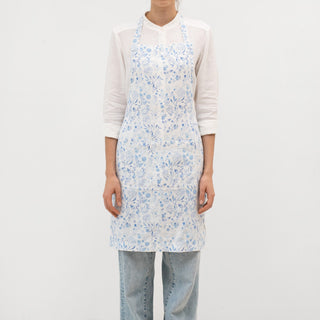 White Botanical Blue Linen Daily Apron 1