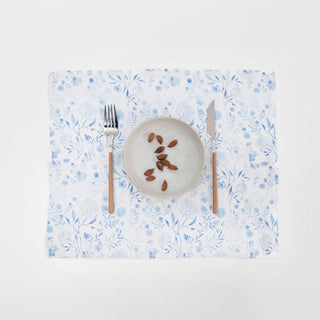 White Botanical Blue Linen Placemat 