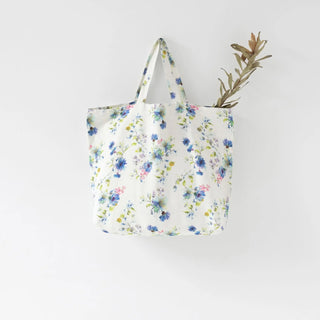 White Flowers Linen Big Bag 