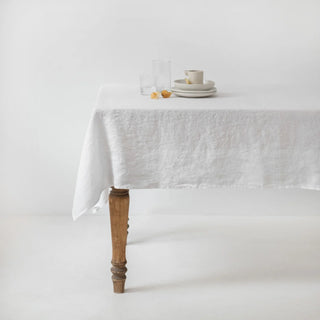 White Lightweight Linen Tablecloth 