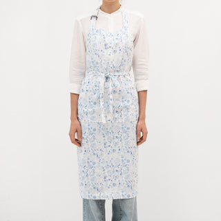 White Botanical Blue Linen Chef Apron 1