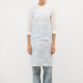 White Botanical Blue Linen Crossback Apron 1