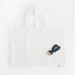 Kids White Linen Fine Waffle Poncho 