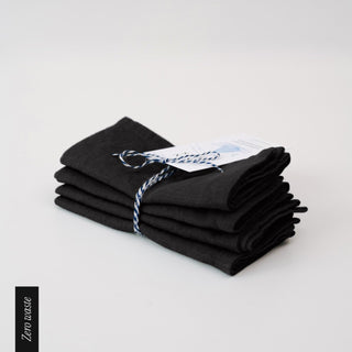 Zero Waste Black Linen Napkins Set of 4 2