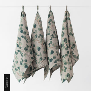 Zero Waste Eucalyptus on Natural Linen Kitchen Towels Set of 4 1