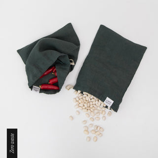 Zero Waste Forest Green Linen Drawstring Bags Set of 3 3