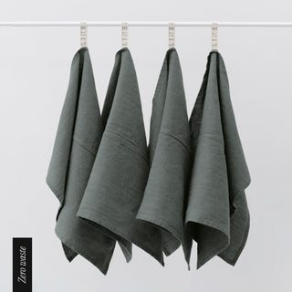 Zero Waste Forest Green Linen Kitchen Towels Set of 4 1