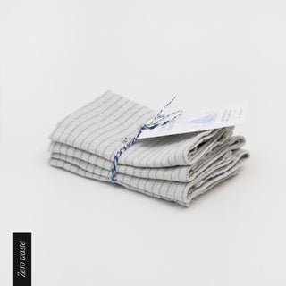 Zero Waste Grey Blue Pinstripe Rustic Linen Napkins Set of 4 2