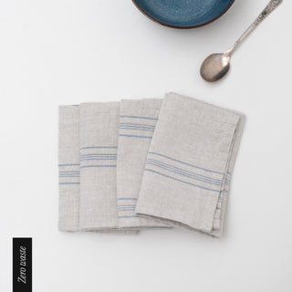 Zero Waste Grey Blue Wide Stripe Rustic Linen Napkins Set of 4 2