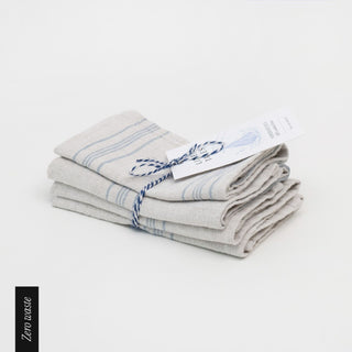 Zero Waste Grey Blue Wide Stripe Rustic Linen Napkins Set of 4 1