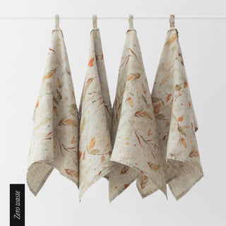 Zero Waste Leaves on Natural Linen Kitchen Towels Set of 4 