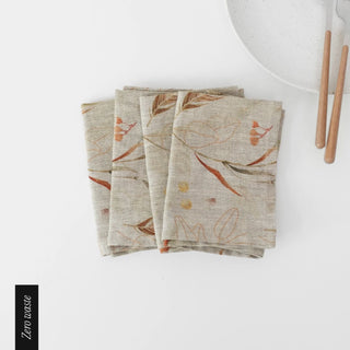 Zero Waste Leaves on Natural Linen Napkins Set of 4 