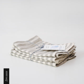 Zero Waste Natural White Stripes Linen Kitchen Towels Set of 4 2