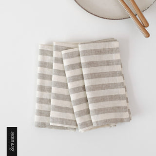 Zero Waste Natural White Stripes Linen Napkins Set of 4 1