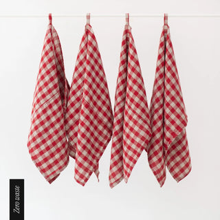 Zero Waste Red Gingham Linen Kitchen Towels Set of 4 