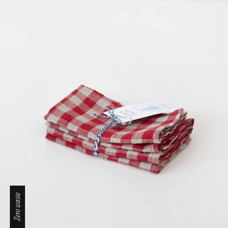 Zero Waste Red Gingham Linen Napkins Set of 4 