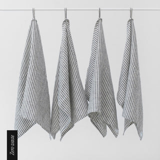 Zero Waste Thin Black Stripes Linen Kitchen Towels Set of 4 1