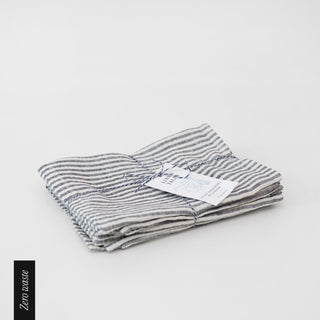 Zero Waste Thin Black Stripes Linen Kitchen Towels Set of 4 2