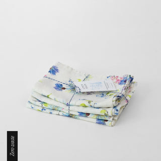 Zero Waste White Flowers Linen Kitchen Towels Set of 4 2