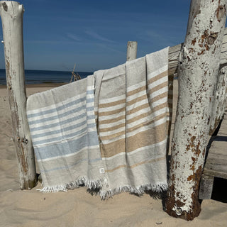 Amber Stripe Linen Beach Towel - Linen Tales 