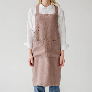 Ashes of Roses Linen Crossback Apron - Linen Tales 
