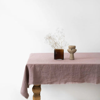 Ashes of Roses Linen Tablecloth with Fringes - Linen Tales 