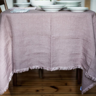Ashes of Roses Linen Tablecloth with Fringes - Linen Tales 3