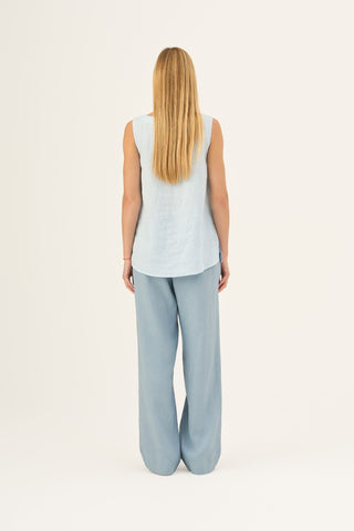 Baby Blue Linen Audrey Top - Linen Tales Global 3