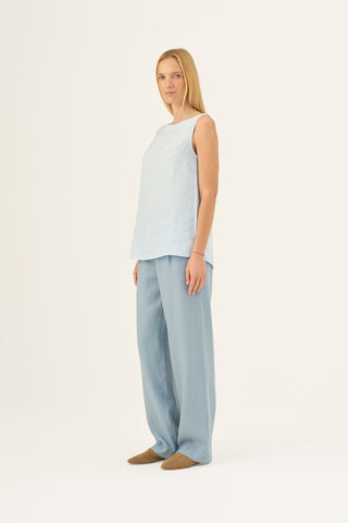 Baby Blue Linen Audrey Top - Linen Tales Global 