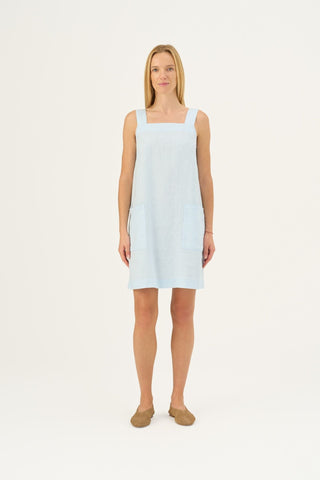 Baby Blue Linen Fughetta Dress - Linen Tales Global 
